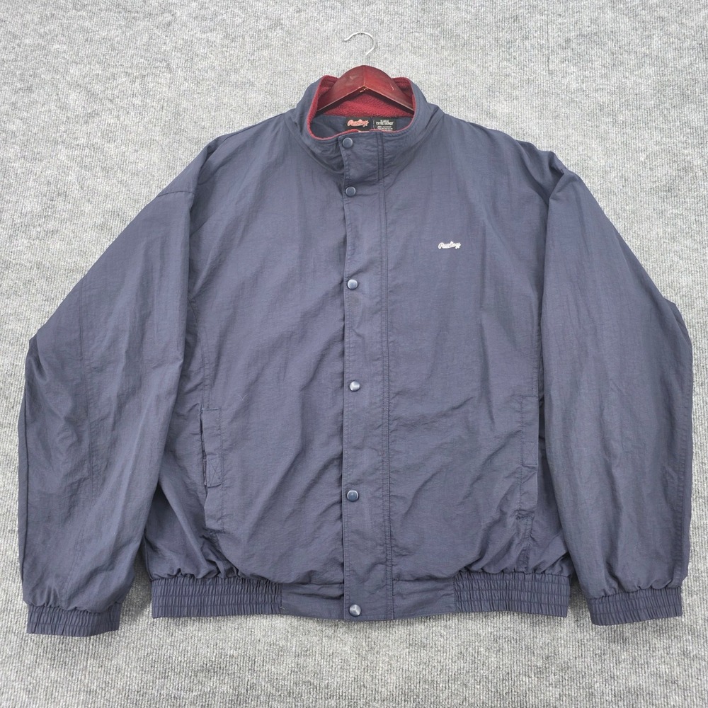 Rawlings Mens XL Navy Blue Water Resistant Fleece Lined Windbreaker Jacket